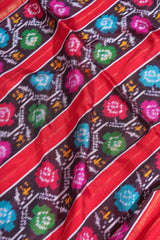 Handloom Twill Double Ikat Silk Saree- Gold floral