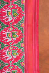 Handloom Double Ikat Twill - Red Green Elephant Motif