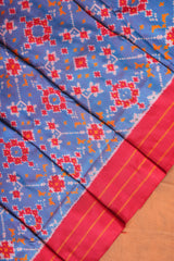 Handloom Ikat Silk Saree - Blue Red Border