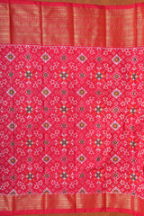 Handloom Ikat Silk Saree - Blue Red Border