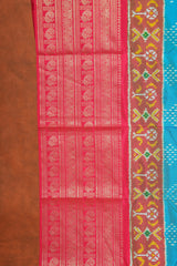 Handloom Ikat Silk Saree - Peacock Green Red Kanchi Border