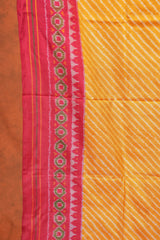 Handloom Twill Double Ikat Silk Saree - Yellow Stripes Red Border