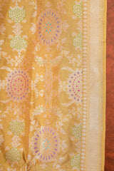 Real Zari Handloom Kadhua Banarasi Katan Silk Saree - Jaangla - Yellow Chakra Minakari
