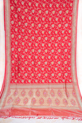 Real Zari Handloom Kadhua Banarasi Katan Silk Saree - Jaangla - Red Minakari