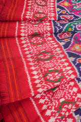 Handloom Double Ikat Silk Saree- Fuldani Blue Patola Motif