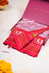 Handloom Ikat Silk Saree- Pastel Pink Bandhani Motif
