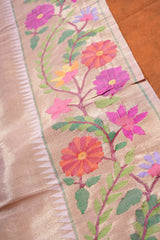 Handloom Paithani Silk Saree - Off White Floral All Over