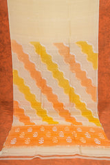 Handloom Kadhua Banarasi Kora Silk Saree - Leheria Floral - Yellow, Musturd