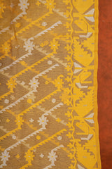 Exclusive Handloom Muslin Jamdani Jamdani Saree - Yellow White