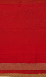 Handloom Georgette Banarasi Silk Saree - Butidar - Beige Red