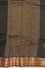 Handloom Kadhua Banarasi Kora Silk Saree - Butidar - Black