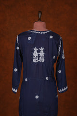 Chikankari Fine Modal Cotton Kurta - Navy Blue