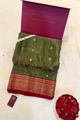 HOV HANDLOOM CHANDERI TISSUE KATAN SAREE - TRADITIONAL BORDER - 111