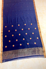 HOV HANDLOOM CHANDERI COTTON SILK SAREE - LOTUS BUTA PALLU - 121