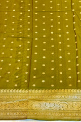 Handlloom Kadhua Banarasi Silk Saree- Big Border - Mehndi Green Silver Buti