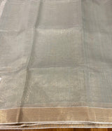 Handloom Chanderi Silk Saree Striped Floral Red Buta - Blue