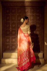 Handloom Kadhua Banarasi Shalu Silk Satin Saree - Sangita - Peach Pink