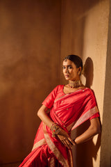 Handloom Kadhua Banarasi Katan Silk Saree Elephant Butidar -Red