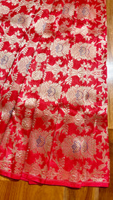 Handloom Banarasi Brocade Silk Fabric - Red