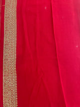 Handloom Fekua Banarasi Khaddi Georgette Silk Saree - Butidar - Red Purple