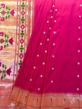 HOV EXCLUSIVE HANDLOOM PAITHANI SILK SAREE - SINGLE MUNIYA - DEEP PINK - 026