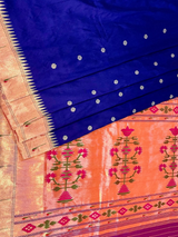 HOV EXCLUSIVE HANDLOOM PAITHANI SILK SAREE - SINGLE MUNIYA - MIDNIGHT BLUE - 025