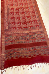HOV AJARAKH HAND-BLOCK PRINT SAREE - NATURAL DYES - TUSSAR SILK WITH MULBERRY - 019
