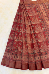 HOV AJARAKH HAND-BLOCK PRINT SAREE - NATURAL DYES - TUSSAR SILK WITH MULBERRY - 019