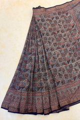 HOV AJARAKH HAND-BLOCK PRINT SAREE - NATURAL DYES - TUSSAR SILK WITH MULBERRY - 019