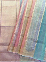 HOV HANDLOOM KADHUA BANARASI KATAN SILK SAREE - RANGKAT - LIGHT BLUE,PINK - 133