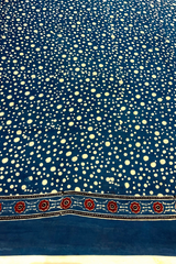 HOV Ajarakh Hand-Block Print Saree - Modal -Blue