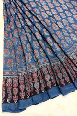 HOV Ajarakh Hand-Block Print Saree - Modal -Blue