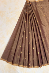 HOV HANDLOOM CHANDERI TISSUE SILK SAREE - LEAF BUTA - COFFEE BROWN RED MEENA