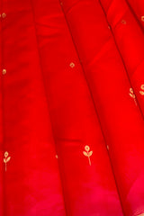 Handloom Silk Chanderi Saree - Mini Round Buta With Red Mina - Red