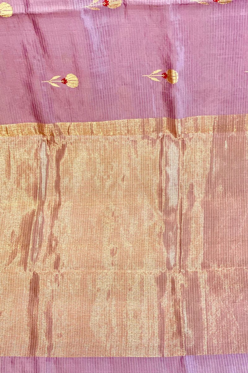 Handloom Silk Chanderi Saree - Kota Floral Motif -Lilac