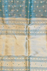 Handlloom Kadhua Banarasi Tissue Silk Saree- Big Border - Powder Blue