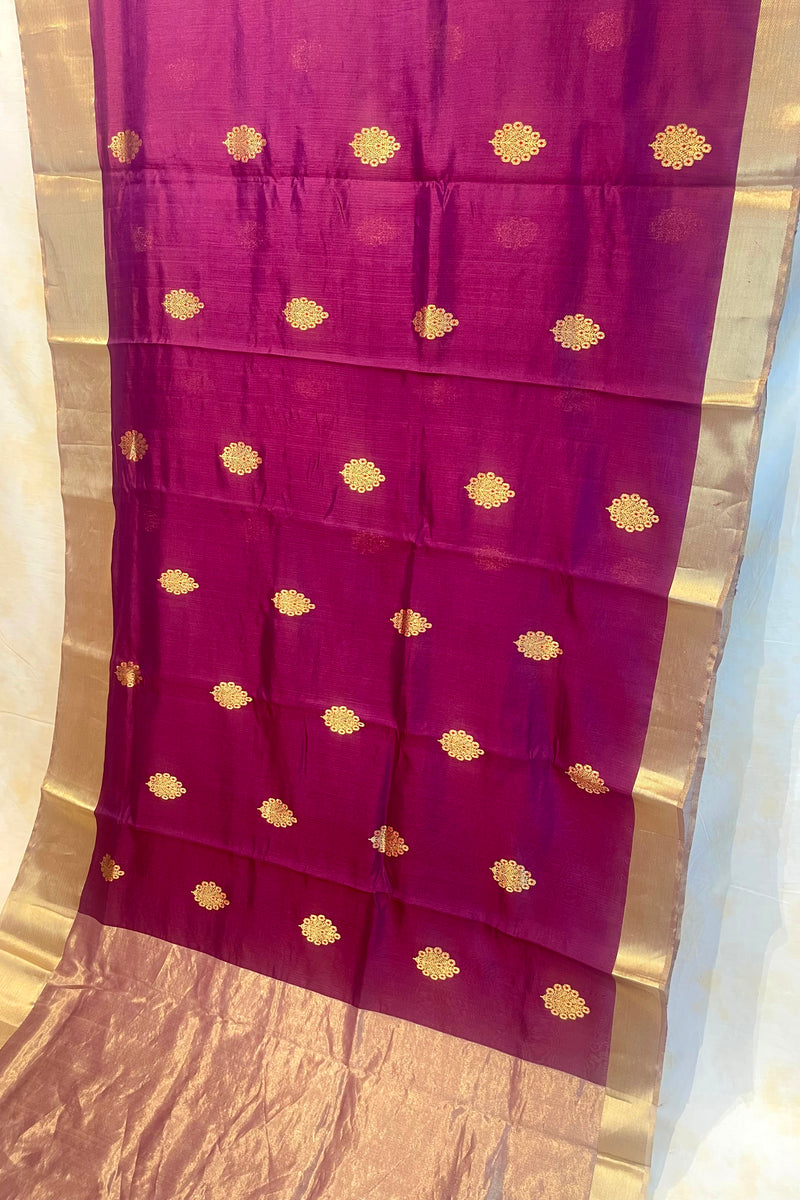 Handloom Silk Chanderi Saree - Fuldani Buta - Wine