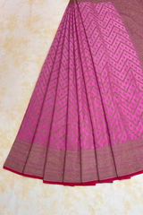 HOV Handloom Banarasi Crepe Silk Saree -  Copper Zari All Over- Baby Pink - 078