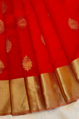 Handloom Silk Chanderi Saree - Fuldani Buta - Red