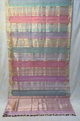 HOV HANDLOOM KADHUA BANARASI KATAN SILK SAREE - RANGKAT - LIGHT BLUE,PINK - 133
