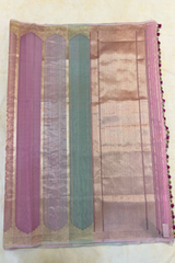 HOV HANDLOOM KADHUA BANARASI KATAN SILK SAREE - RANGKAT - LIGHT BLUE,PINK - 133
