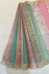 HOV HANDLOOM KADHUA BANARASI KATAN SILK SAREE - RANGKAT - LIGHT BLUE,PINK - 133