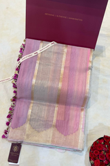 HOV HANDLOOM KADHUA BANARASI KATAN SILK SAREE - RANGKAT - LIGHT BLUE,PINK - 133