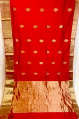 Handloom Silk Chanderi Saree - Fuldani Buta - Red