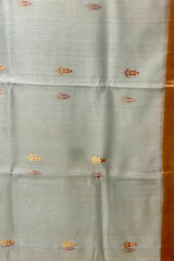 Handloom Silk Cotton Chanderi Saree - Marigold Buta - Light Blue