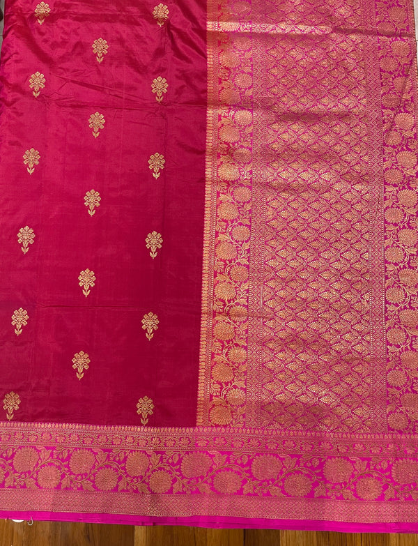 Handloom Kadhua Banarasi Silk Saree - Butidar - Pink Red