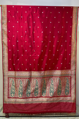 HOV EXCLUSIVE HANDLOOM PURE ZARI BANARASI KATAN SILK SAREE - PAISLEY MINA PALLUVAN - 144