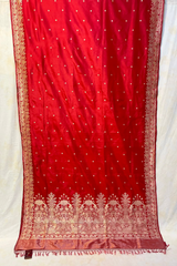 HOV EXCLUSIVE HANDLOOM KADHUA BANARASI KATAN SILK SAREE - ELEPHANT JUNGLE - RED - 127