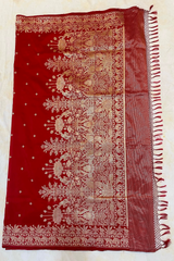 HOV EXCLUSIVE HANDLOOM KADHUA BANARASI KATAN SILK SAREE - ELEPHANT JUNGLE - RED - 127