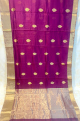 Handloom Silk Chanderi Saree - Fuldani Buta - Wine